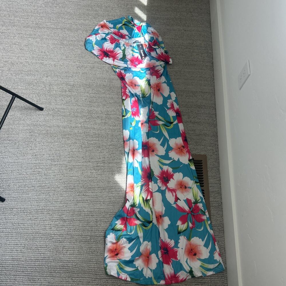 Womens M Off The Shoulder Ruffle Floral Printed Hawaiian Long Maxi Dress NWT - Picture 5 of 9